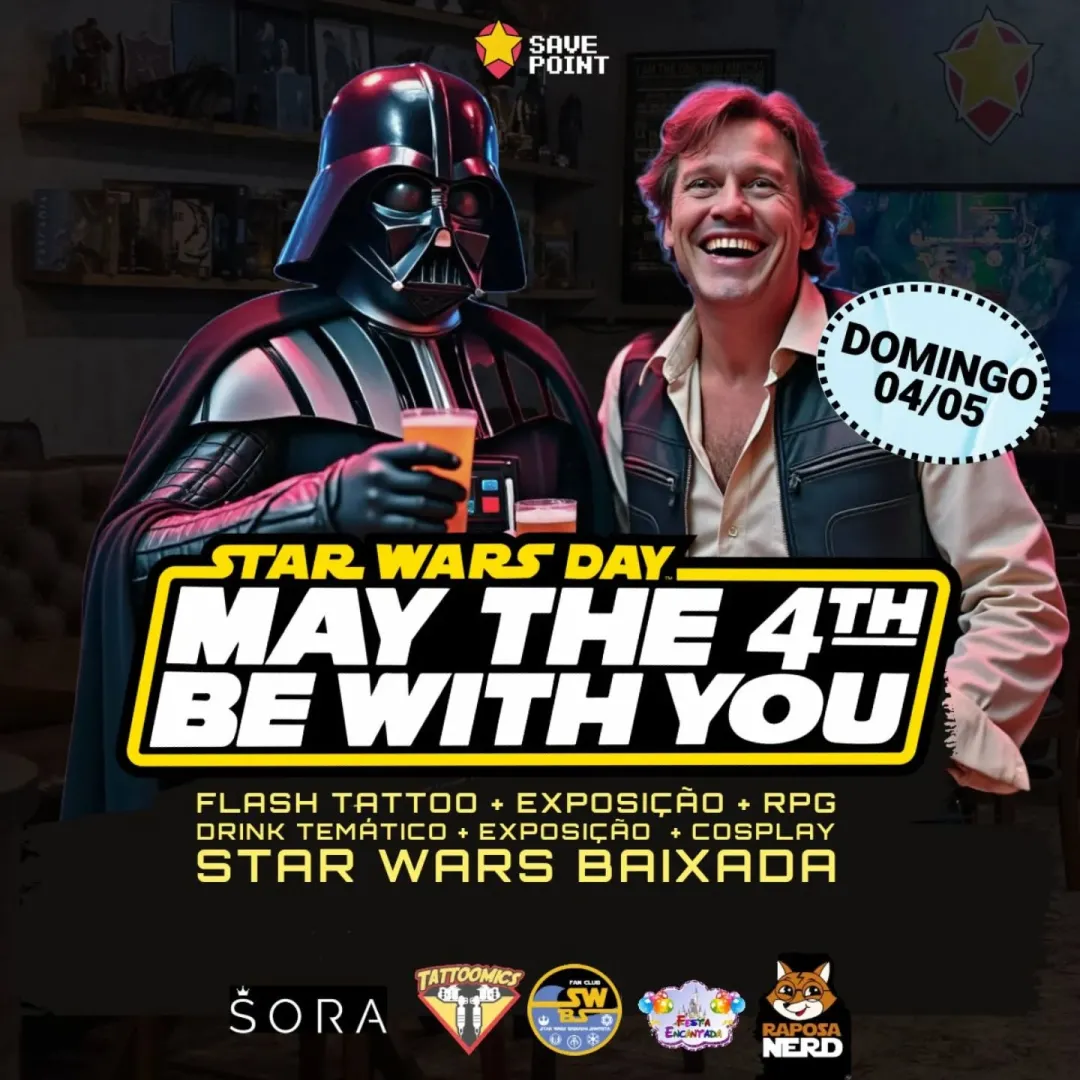 🚨 Preparem seus sabres de luz! 🚨
No dia 4 de maio, a Força estará mais forte do que nunca na Save Point Santos! 🌌⚔️...