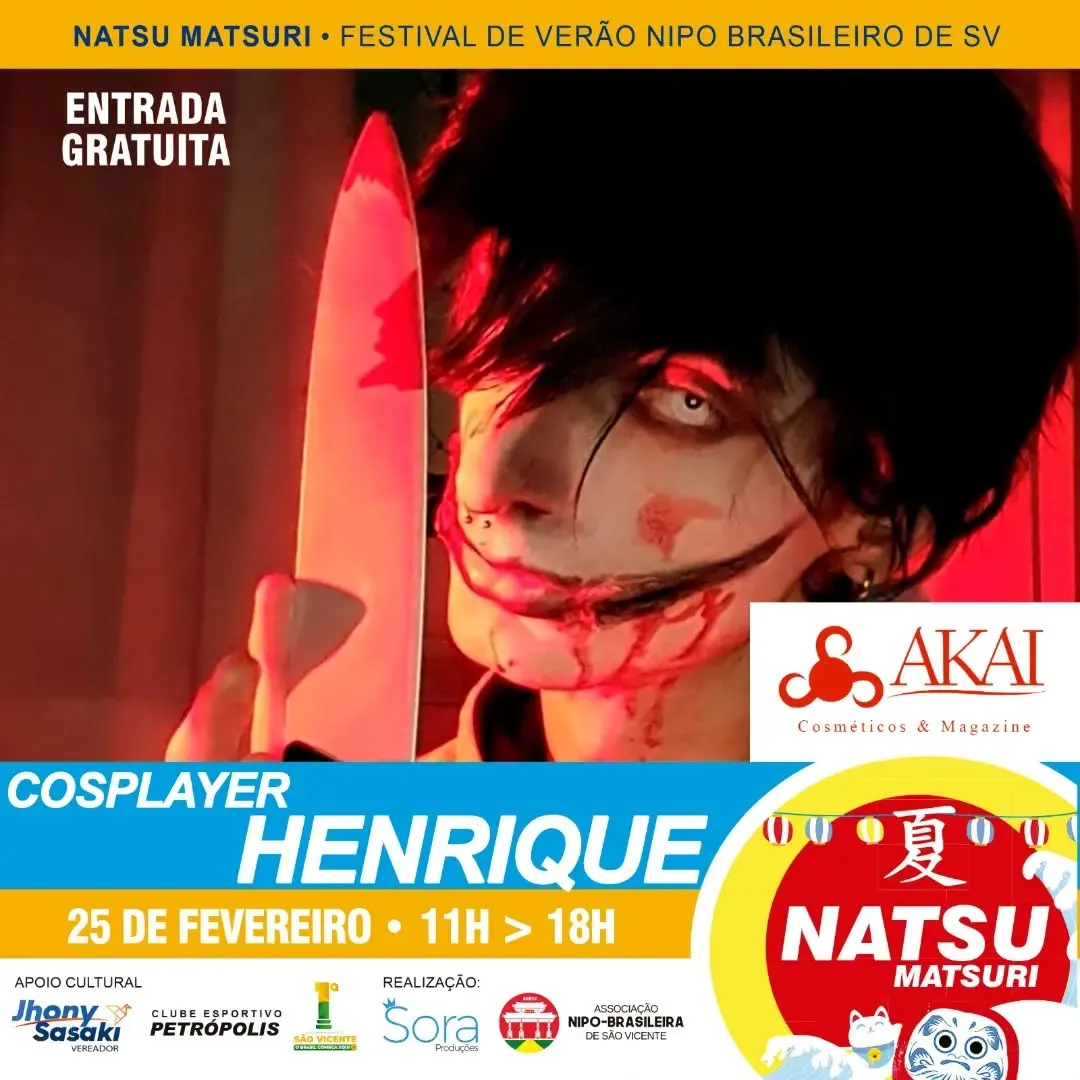 Mais um participante do nosso concurso cosplay que se inscreveu online, não perca dia 25 de fevereiro o Natsu Matsuri!
....
