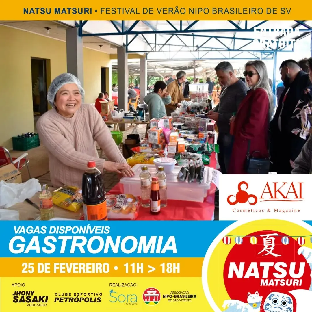 Atenção!!! Vagas abertas para gastronomia no Natsu Matsuri, temos propostas para parceiros interessados, com estrutura d...