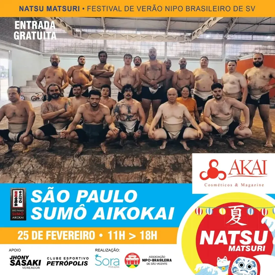 Venha prestigiar os atletas do Sumô Aikokai no melhor festival de cultura japonesa de São Vicente, o Natsu Matsuri! Entr...