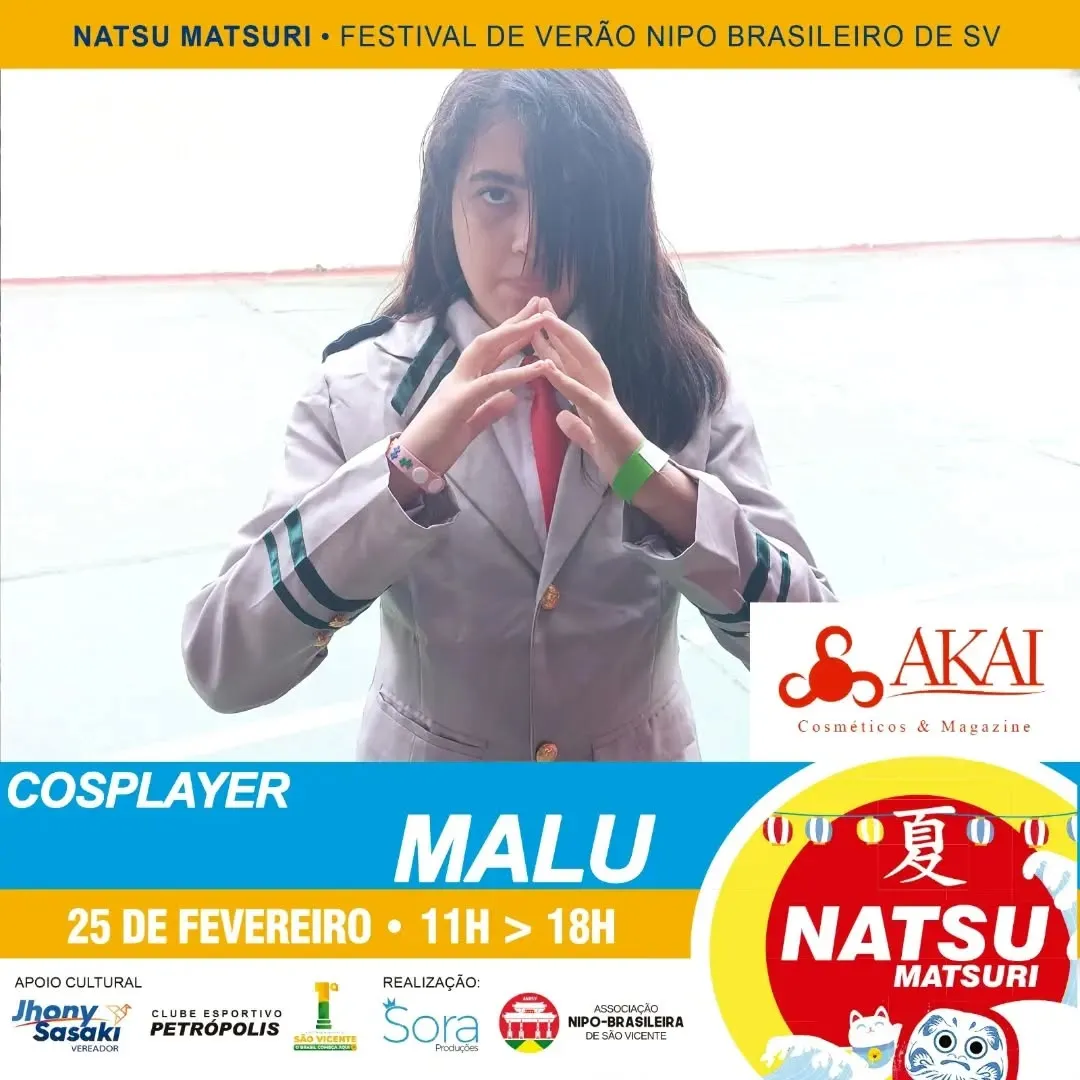 Mais um participante do nosso concurso cosplay que se inscreveu online, não perca dia 25 de fevereiro o Natsu Matsuri!
....