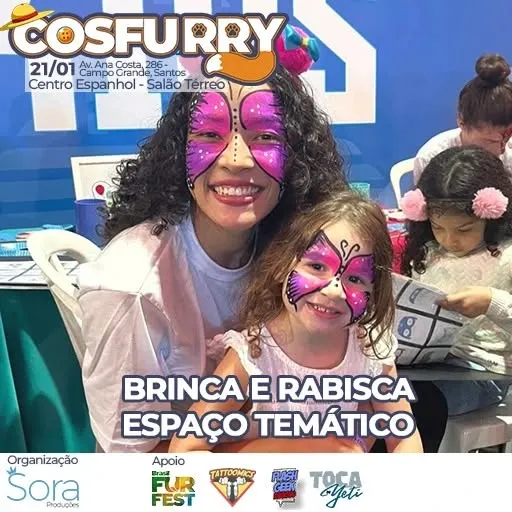 As crianças e os adultos vão se divertir com a brincaerabisca que terá um espaço exclusivo no Cosfurry! Garanta já seu i...