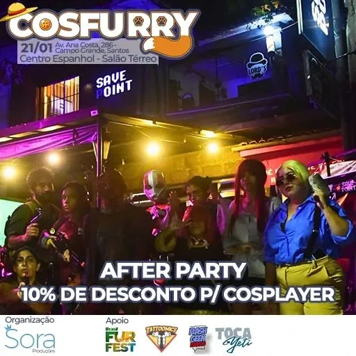 A festa não para! Depois do evento tem after party na melhor casa geek do litoral e com direito a 10% de desconto aos co...