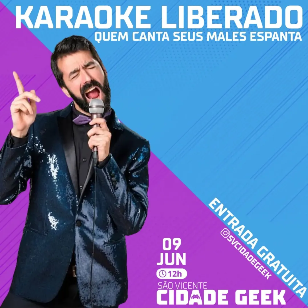 Solte a voz no São Vicente Cidade Geek! 🎤🌟 Junte-se a nós para uma noite de karaokê com os melhores hits da cultura po...