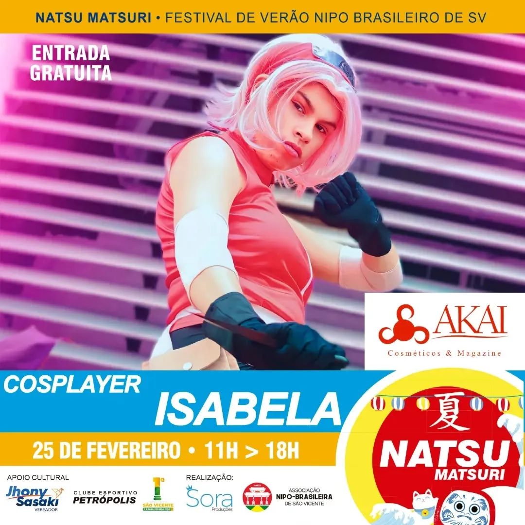 Mais um participante do nosso concurso cosplay que se inscreveu online, não perca dia 25 de fevereiro o Natsu Matsuri!
....